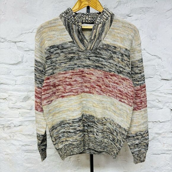Vintage 50s 60s Striped Knit Pullover Henley CollarSweater MK Today Wool(?) - Picture 1 of 7